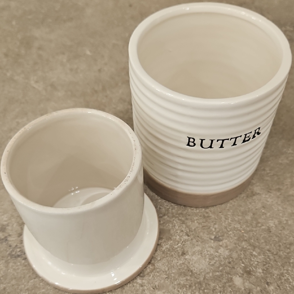 Ceramic Butter Dish with Lid - White and Tan - Picture 6 of 8